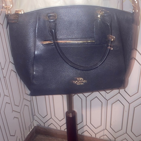 Coach Polished Black Leather  Elise Satchel with Gold Accents - Picture 13 of 16